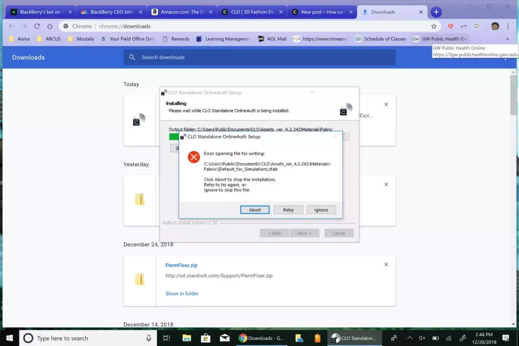 How does the error opening file for writing occurs