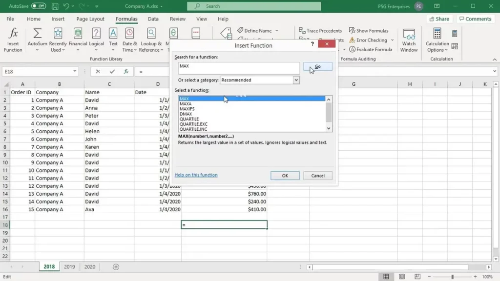 How to use Functions Wizard