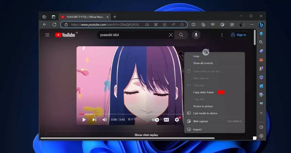 Copy Frame option on new web browser