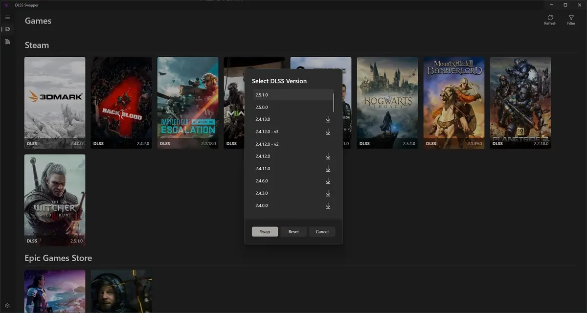 The DLSS Swapper interface