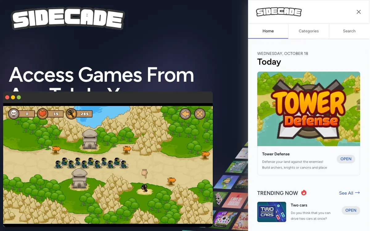 Sidecade retro games Chrome add-on