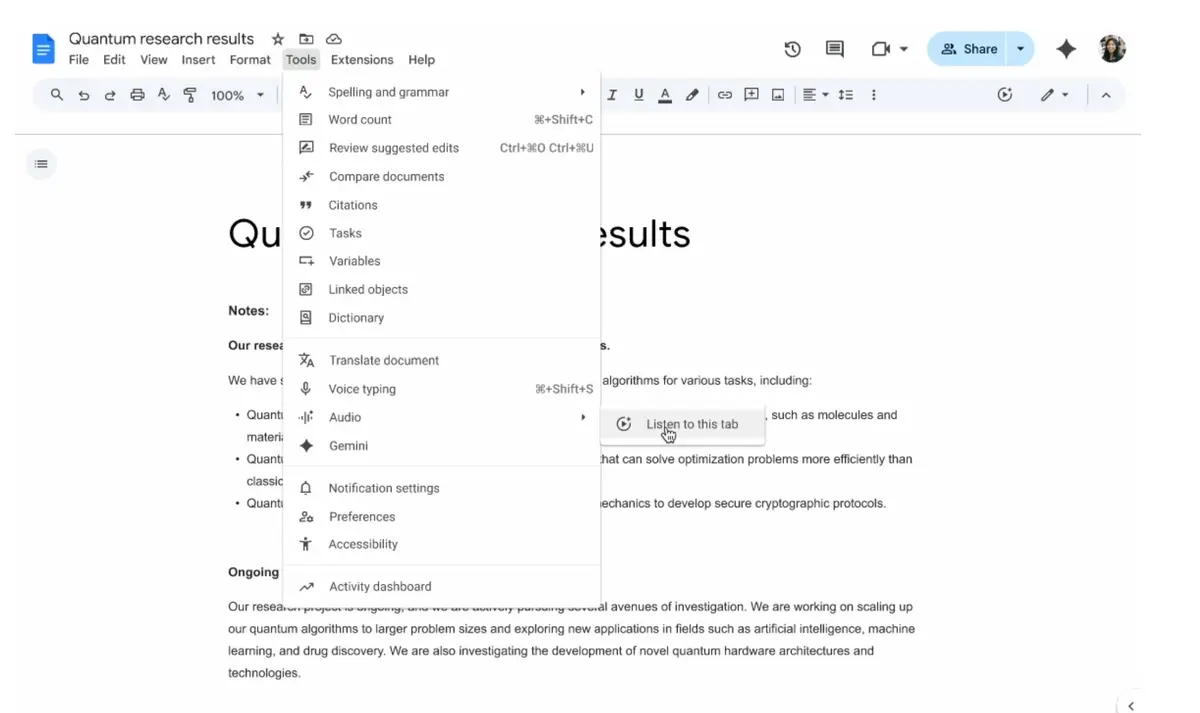 New Google AI features to create audio files from texts