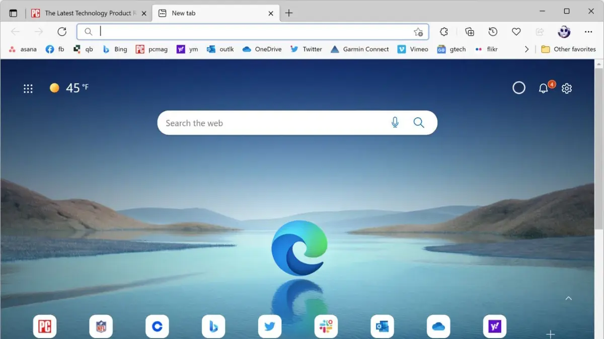The Edge web browser in Windows