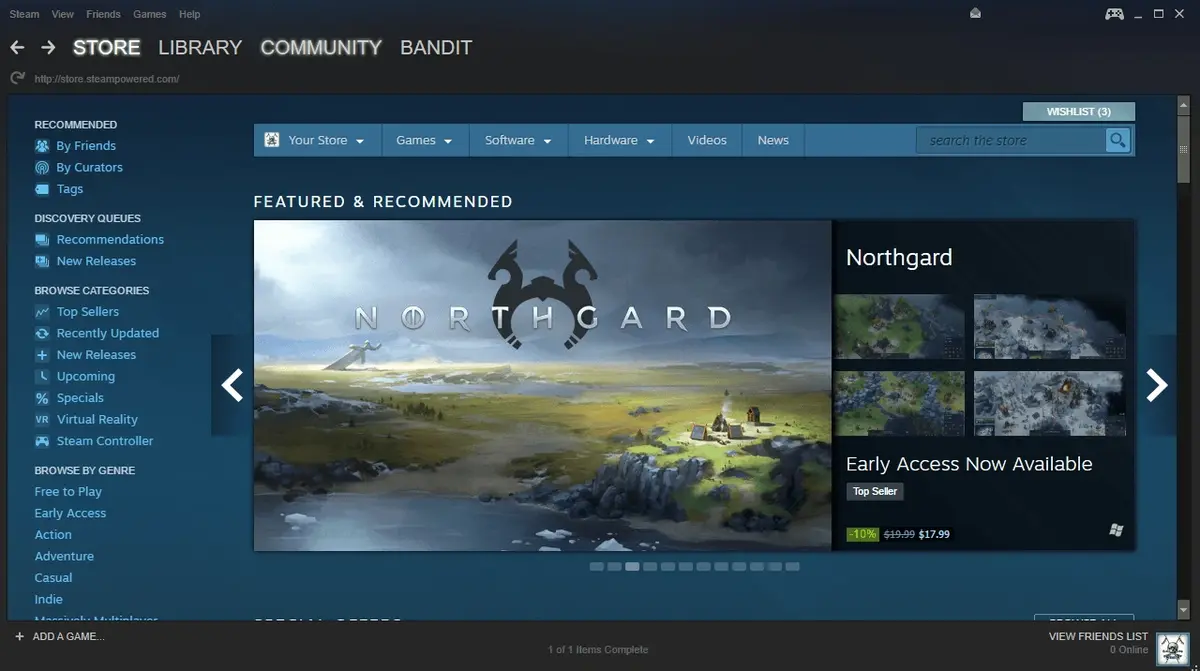 Steam videogame platform interface
