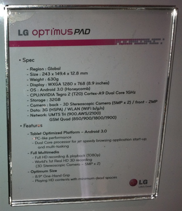 Tablet 8.9" LG