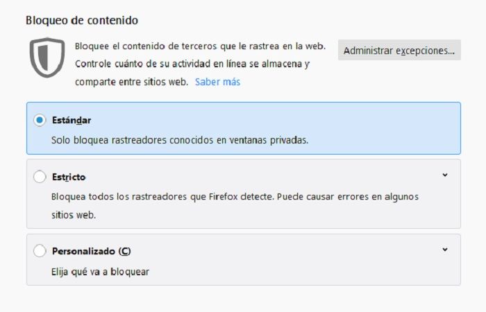 rastreadores en Firefox