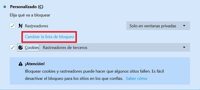 rastreadores en Firefox