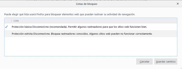 rastreadores en Firefox