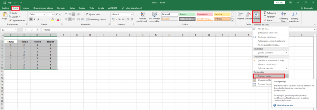 Proteger hoja de Excel