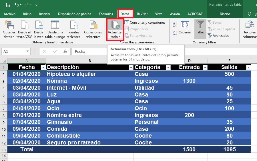 Excel ingresos gastos