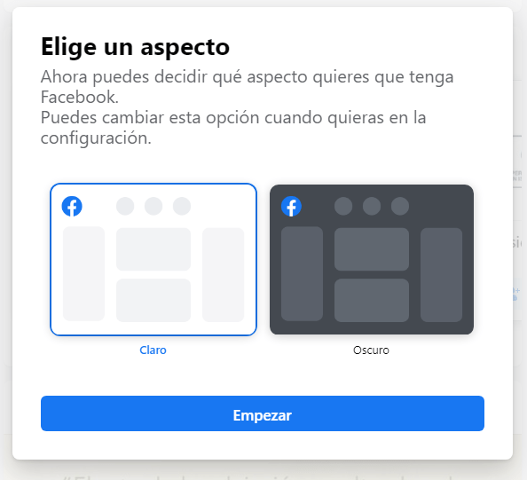 facebook modo claro u oscuro