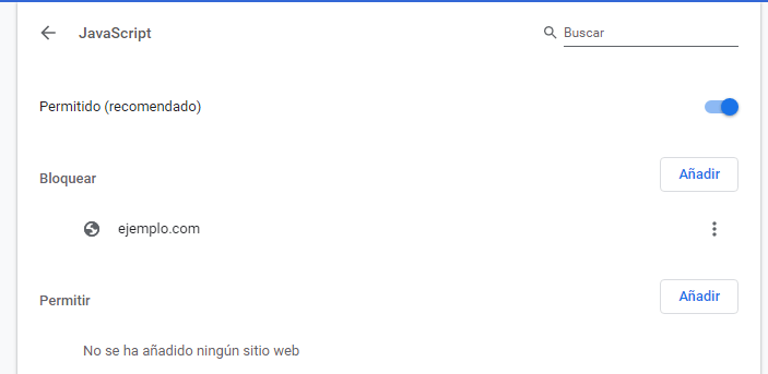 bloquear permitir webs en chrome
