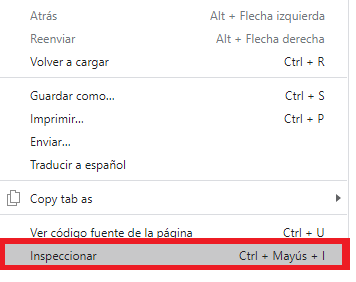 menú inspeccionar chrome