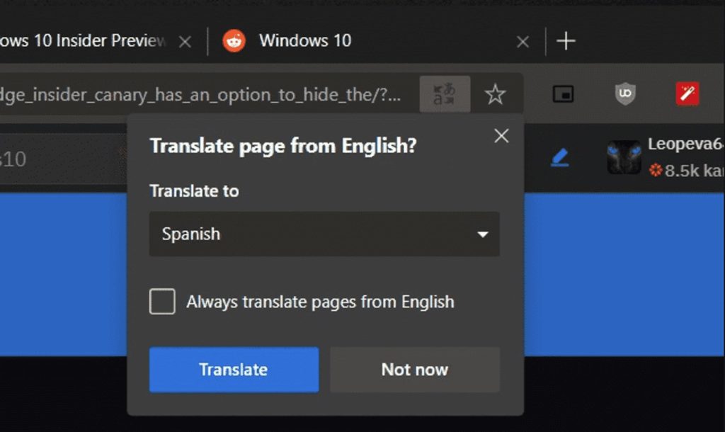 Traducir una página en Edge 3