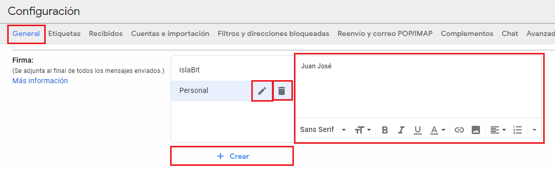 administrar firmas gmail