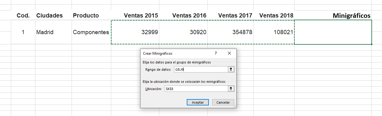 insertar un minigráfico en excel