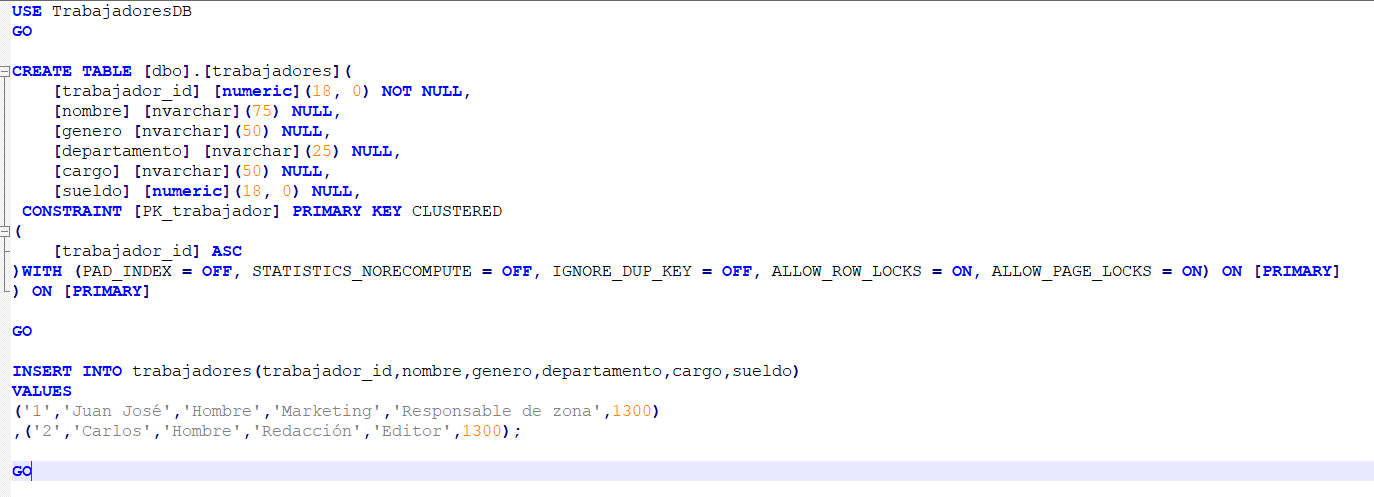 base de datos sql