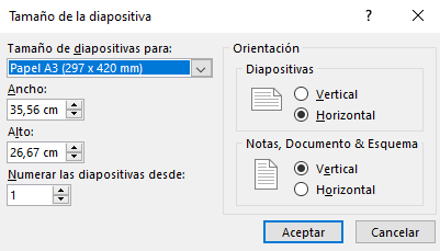 tamaño personalizado diapositivas