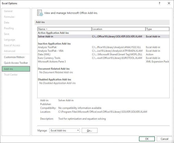 Borrar los complementos de Microsoft Excel