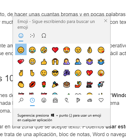 Cómo usar Emojis de Windows 10