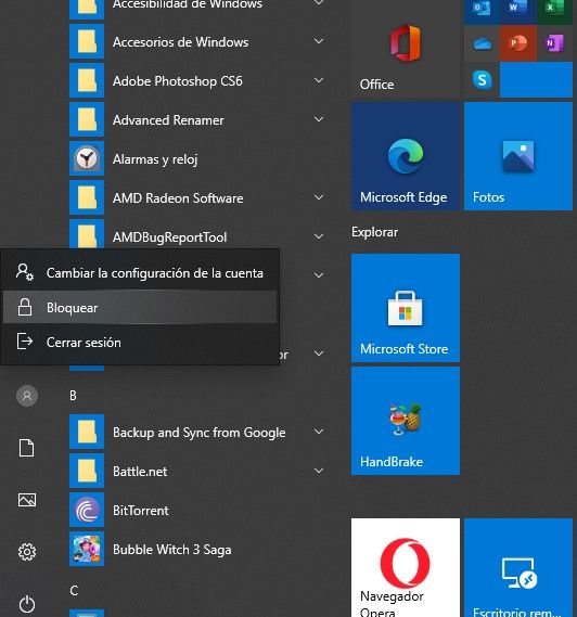 Bloquear Windows desde el menú de inicio