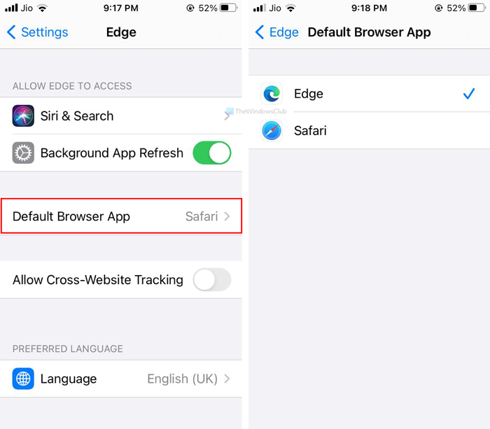 poner microsoft edge como navegador predeterminado en iphone o ipad