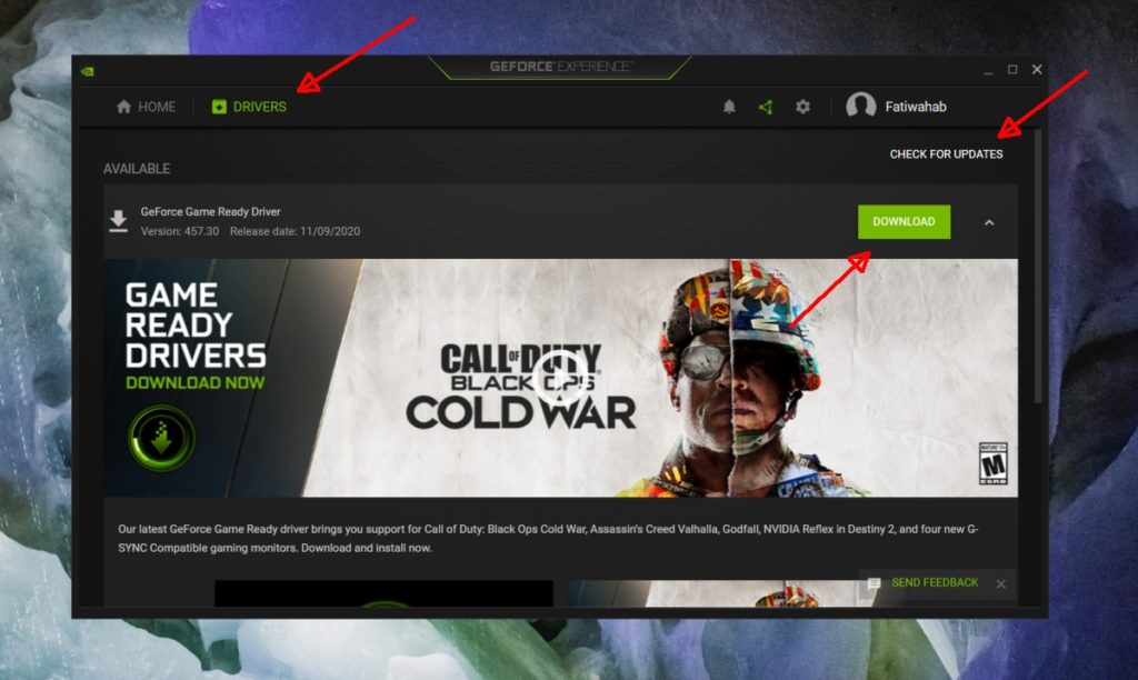 Actualizar los controladores de NVIDIA desde GeForce Experience