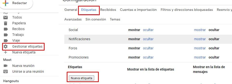 Cómo crear una carpeta o etiqueta en Gmail