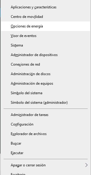 cómo ajustar opciones energía Windows 10