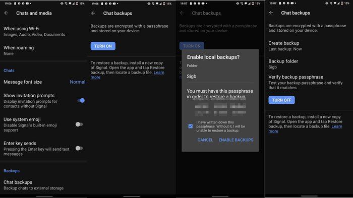 Cómo hacer una copia de seguridad de los chats de Signal