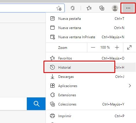 Borrar historial de Microsoft Edge