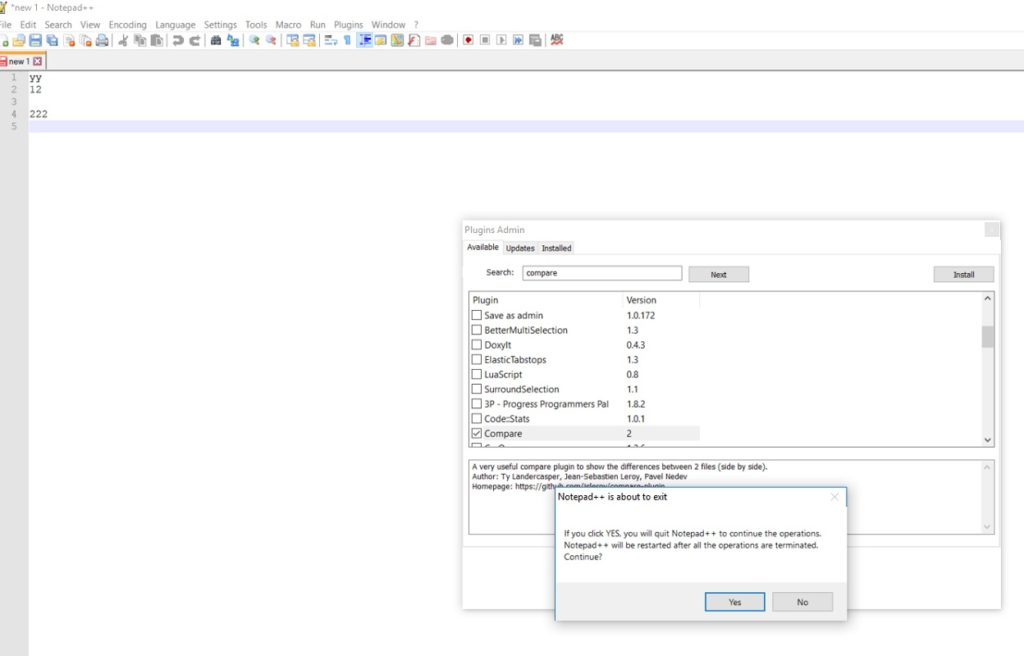 comparar archivos en Notepad ++ 1,5