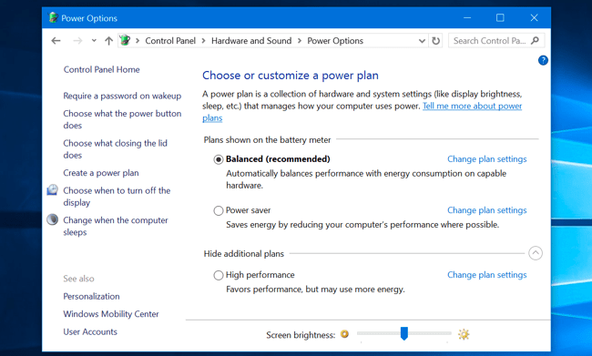 Modificar brillo de pantalla desde panel de control de Windows