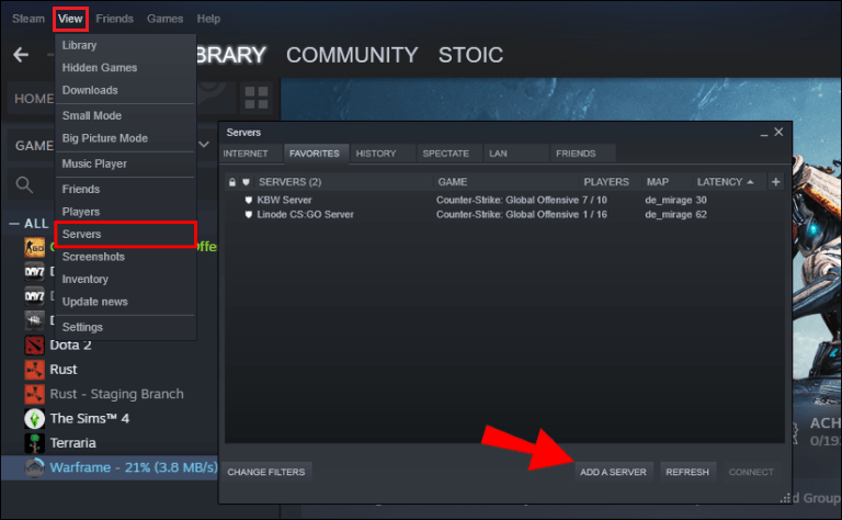 Cómo agregar un servidor de CSGO a favoritos en Steam.
