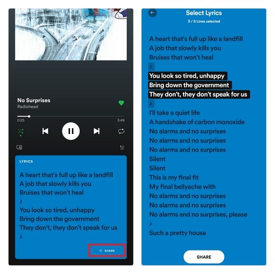 Compartir letras de canciones de Spotify en Historias de Instagram.