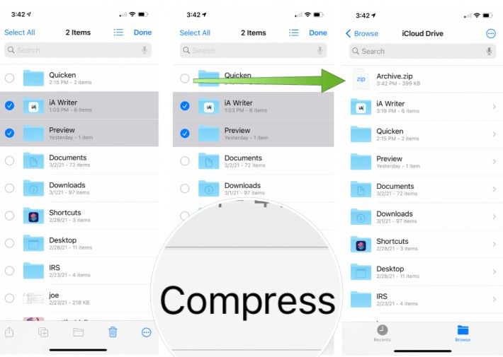 Cómo comprimir o crear varios archivos Zip.