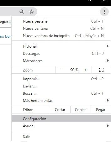 Vamos a la pantalla de Configuración de Chrome.