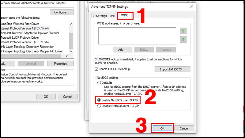 Habilitar NetBIOS en Windows 10 sobre TCP/IP.