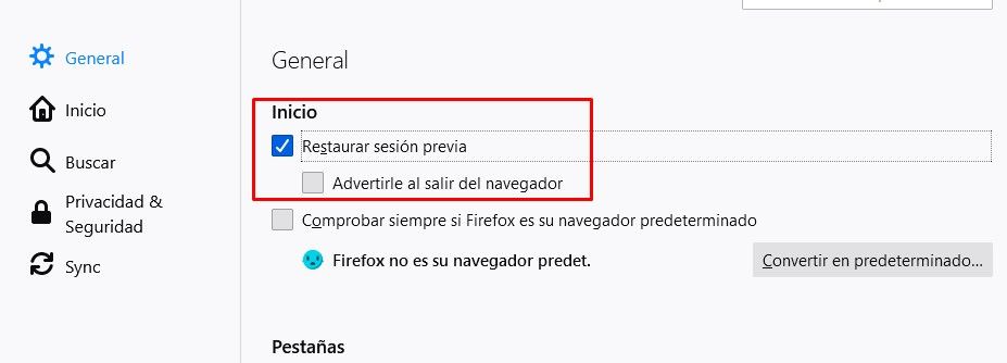 Restaurar sesión previa