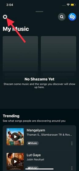 Presionamos en configuración de Shazam.