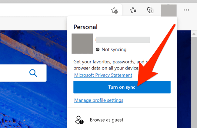 Sincronización de cuenta en Microsoft Edge.