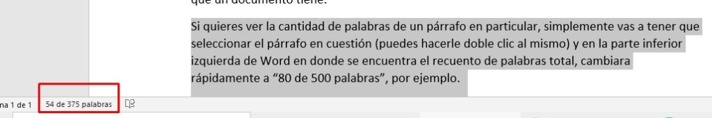 Ver la cantidad de palabras en un parrafo especifico.