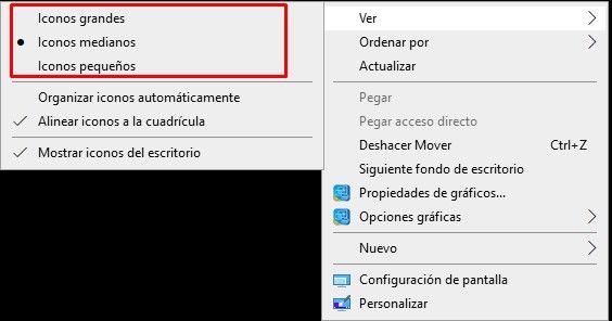 Cómo hacer los iconos más pequeños o grandes en el escritorio de Windows 10.