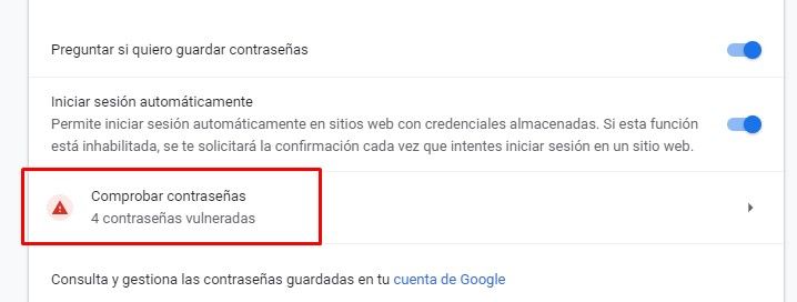 Comprobar contraseñas guardadas Chrome.