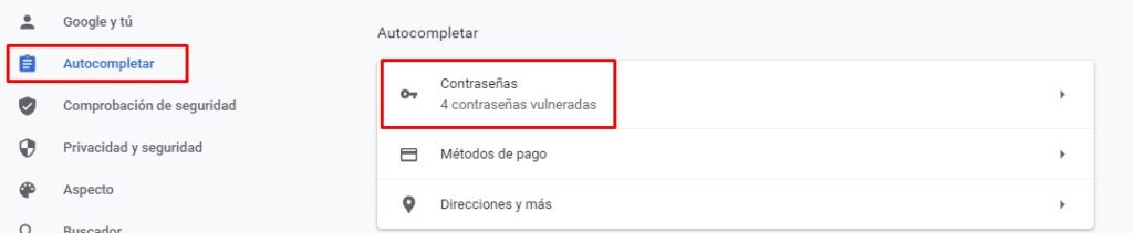 Autocompletar en Chrome.