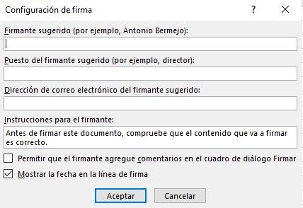 Configurar línea de firma en Excel.