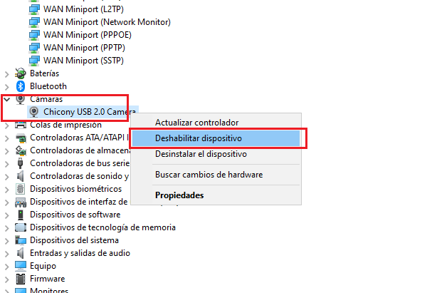 Desactivamos la cámara de Windows 10.