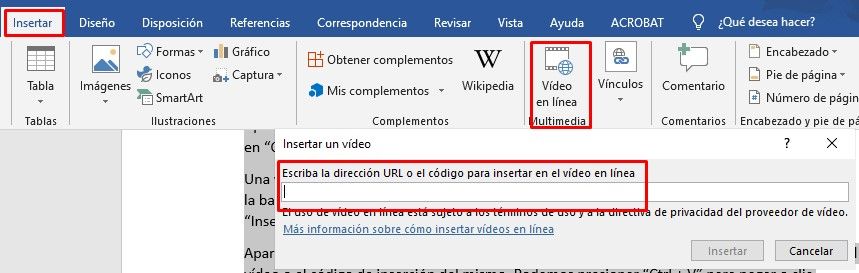 Cómo poner vídeo de YouTube en Word.