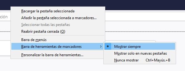 Mostrar la barra de marcadores de Firefox