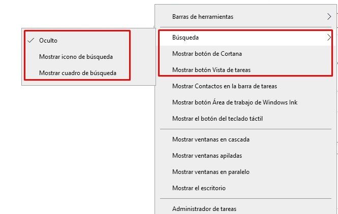 Ocultar cuadro de búsqueda de Windows 10.